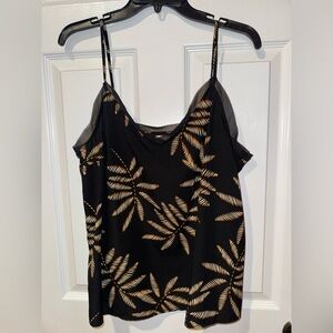 Black and Tan Palm-Print Spaghetti Strap Women's Top
